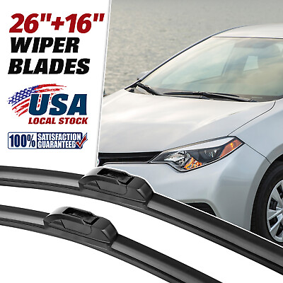 #ad 26quot;amp;16quot; Windshield Wiper Blades Premium OEM Hybrid silicone J Hook High Quality $11.89