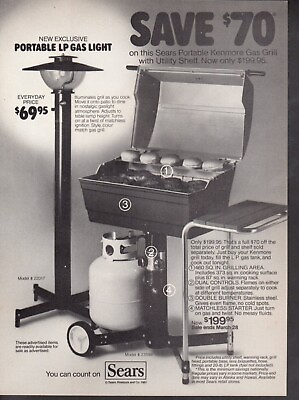 #ad Vintage advertising print ad House SEARS Kenmore Gas Grill LP portable light ad $10.25