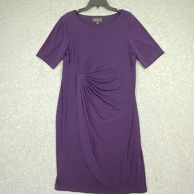 #ad Connected Dress Womens 14W Purple Faux Wrap Stretch Knit Midi Short Sleeve $21.88