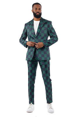 #ad BARABAS Men#x27;s Checkered Pattern Peak Lapel Suit 4SU09 $391.60