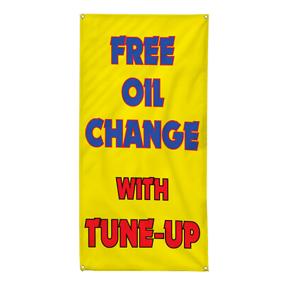 #ad Vertical Vinyl Banner Multiple Sizes Free Oil Change with Tune up Yellow Red $149.99