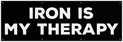 #ad Iron Therapy Banner Motivational Home Gym Decor 84 X 28 Inches $83.30