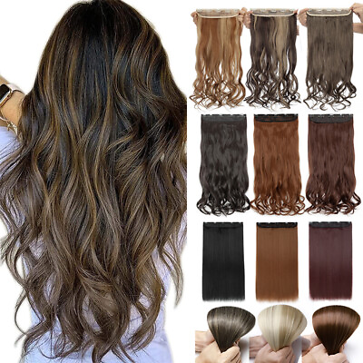 #ad One Piece Extra Thick Clip in as Human Hair Extensions 3 4 Full Head Highlight $16.20