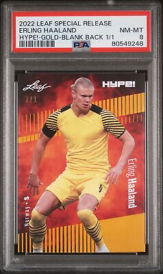 #ad PSA 8 Erling Haaland 2022 Leaf Hype #94 Gold Blank Back 1 1 Rare Trading Card $129.99