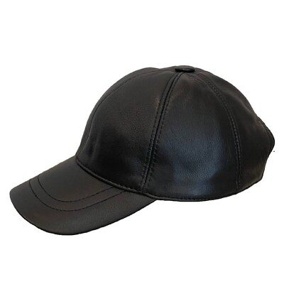 #ad Black Real Lambskin Leather Baseball Cap Hat Sports Visor NWT $24.99