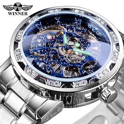 #ad Luxury Men#x27;s Automatic Mechanical Stainless Steel Watch Business Hollow Skeleton $20.98