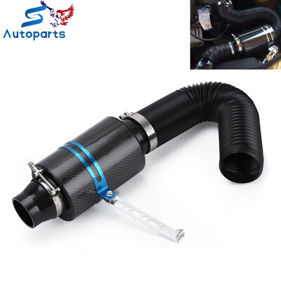 #ad Universal Racing Air Filter Box Carbon Fiber Cold Feed Induction Air Intake Kit $27.59