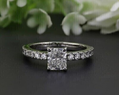 #ad 3.50Ct Radiant VVS1 Moissanite Women#x27;s Halo Wedding Ring 14K White Gold Plated $160.99