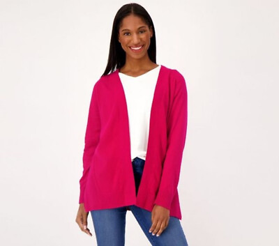 #ad NEW Isaac Mizrahi Live 1X Open Front Sweater Cardigan in Bright Ruby QVC 7893 $29.50