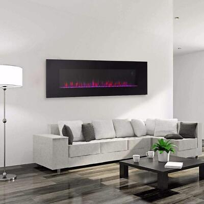 #ad Xtremepowerus Wall Mounted Electric Fireplaces 6.5quot;X18.5quot;X50quot; Black Modern Glass $339.66
