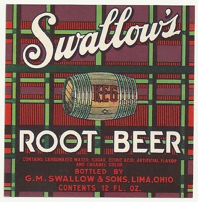 #ad Swallow#x27;s Keg Root Beer Soda Vintage Label G. M. Swallow amp; Sons Lima Ohio $2.39