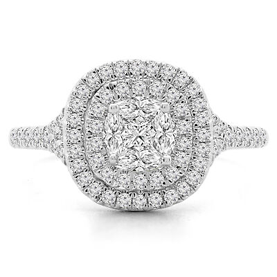 #ad 0.63 CT Princess VS1 F Diamond Cluster Engagement Ring 14K White Gold $1529.00