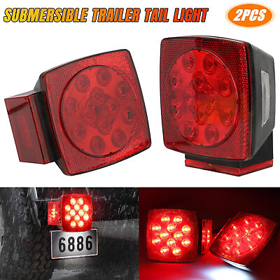 #ad 1 Pair Rear LED Submersible Square Trailer Tail Lights Kit Boat Truck Waterproof $17.99