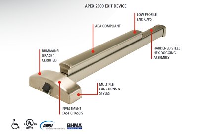 #ad Apex 2100 Series Grade 1 Rim Exit Device Satin Stainless Steel $399.99
