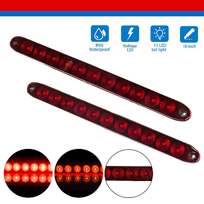 #ad 2PCS 16quot; Red Truck Trailer Light Bar 11 LED Stop Turn Tail Brake Lights Strip $14.99
