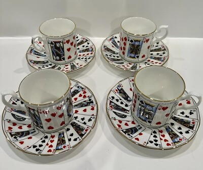 #ad Vintage Fine China Set Cup Saucer Playing Cards Game Demitasse Unique $110.00
