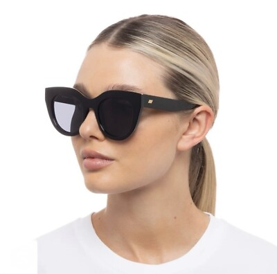 #ad Le Specs Sunglasses Air Heart Black Cat Eye w Gold Trim Oversized Chunky 1602175 $39.50