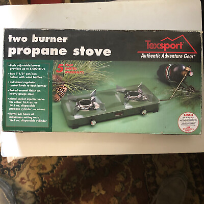 #ad NEW TEXSPORT 14205 DOUBLE BURNER CAMPING PROPANE CAMP STOVE OPEN BOX $41.65