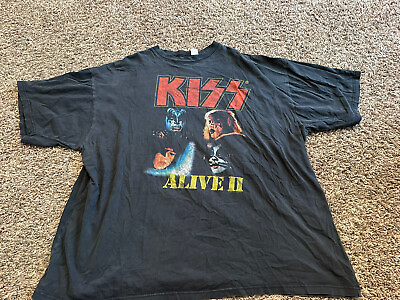 #ad Kiss Band Alive II Rock Glam Rock Worn Down Used T Shirt Aged Cotton Size 4XL $65.00