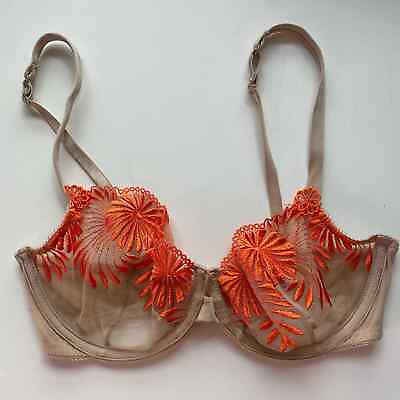 #ad WACOAL Luxe Rare Beauty Underwire Bra Women#x27;s 32D Nude Orange Floral Sheer $7.50