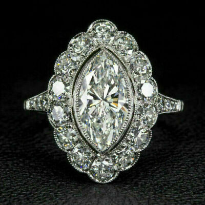 #ad 2.89Ct Marquise Cut Lab Created Diamond Modern Vintage Art Deco Engagement Rings $291.11
