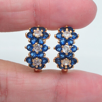 #ad 18K Yellow Gold Filled Women Fashion Blue Topaz Flower Huggie Earrings Jewelry AU $3.99