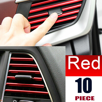 #ad 10Pcs Car Red Air Conditioner Air Outlet Decoration Strip Accessories Trims $8.11