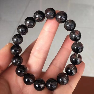 #ad 11.1mm Natural Clear Quartz Black Phantom Crystal Gemstone Round Beads Bracelet $191.24