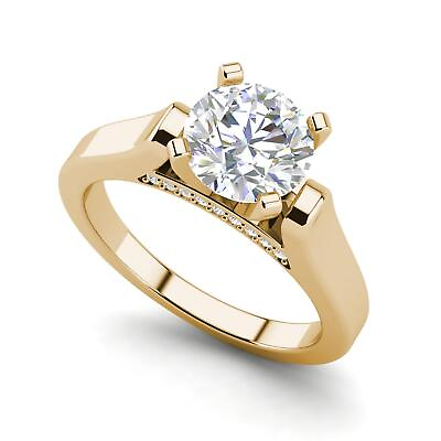 #ad Cathedral Solitaire 1 Ct VS2 H Round Cut Diamond Engagement Ring Treated $2306.39