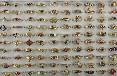 #ad Wholesale Lots 40pcs Mixed Gold Plated Jewelry Filled Rhinestone Women Rings $17.99