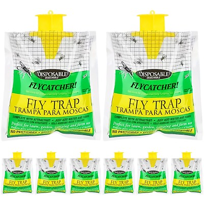#ad 2 8 Pack Disposable Fly Trap Bags To Catch Flies Outdoor Hanging Style $16.99