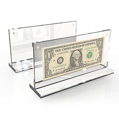 #ad 2 Pack Acrylic Bill Display Currency Frame for Collectors Paper Money Protector $19.57