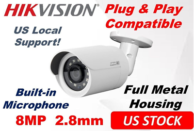 #ad Hikvision Compatible 4K 8MP Outdoor POE IP Bullet Camera 2.8mm Wide Angle w Mic $69.99