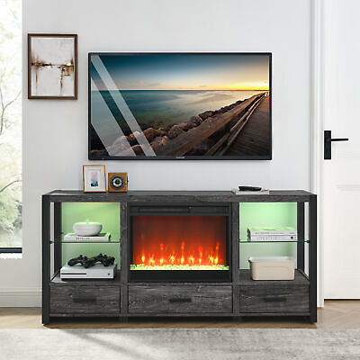 #ad 60#x27;#x27; Electric Fireplace Media TV Stand w Sync Colorful LED Flame Crystal Heater $329.00
