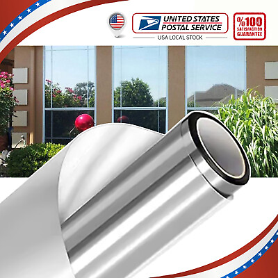 #ad MGT Silver Glass Film Static Cling Office Bedroom Bathroom Home Window Tint $13.99