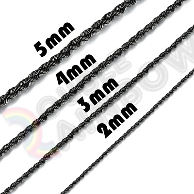 #ad Men Women#x27;s Stainless Steel Black Plated 2mm 3mm 4mm 5mm Rope Necklace Chain $7.73