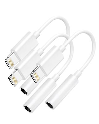 #ad MFi Certified iPhone Adapter，3 Pack Lightning to 3.5mm Jack Headphone Adapt... $20.19