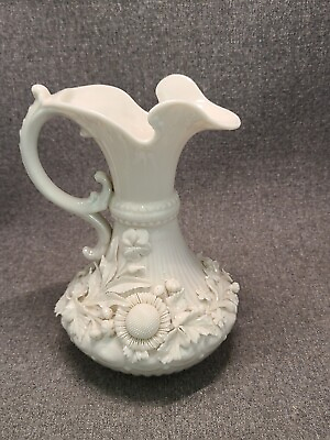 #ad Antique Belleek 2nd Black Mark 1891 1926 Porcelain Aberdeen Ewer Vase Pitcher $225.00