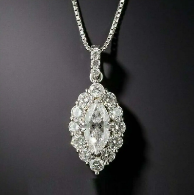#ad Vintage Fine Leaves Navette Shape Pendant 14k White Gold 2 Ct Simulated Diamond $314.31