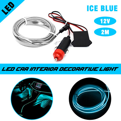 #ad Ice Blue Car Interior Atmosphere Wire Strip Light LED Trim Decor Lamp Fashion 2M $9.99