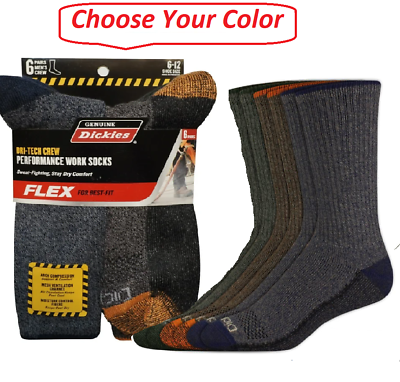#ad 6 Pack Genuine Dickies Mens Dritech Crew Socks Moisture Control Black Size 6 12 $15.99