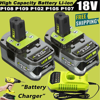 #ad 2X For RYOBI P108 18V High Capacity 8.0Ah Battery 18 Volt Lithium Ion One Plus $39.49