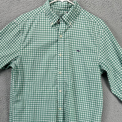 #ad Vineyard Vines Shirt Men Medium Performance Green Check Button Down Whale NEW A1 $57.00