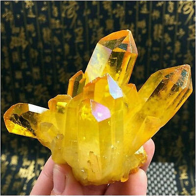 Natural Aura Yellow Citrine Crystal Titanium Cluster Healing Mineral Specimen $14.90