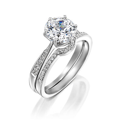 #ad 1 CT D VS2 Natural Diamond Engagement Ring Set Round Cut 18K White Gold $1492.20