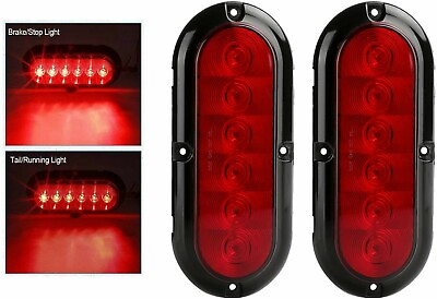 #ad 2x Red 6quot; Oval Trailer Truck 6 LED Stop Turn Tail Brake Lights Sealed Waterproof $13.04