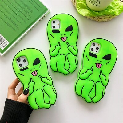 #ad 3D Green Cartoon Alien Case For iPhone 14 15 Pro Max 13 12 11 xs Silicone Cover $10.99