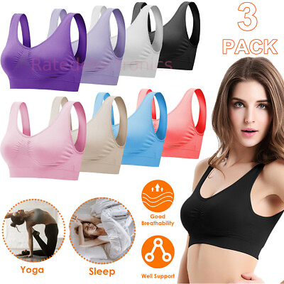 #ad 3Pack Sport Bras Seamless Wire Free Weight Support Tank Sports Yoga Sleep Bra US $13.25