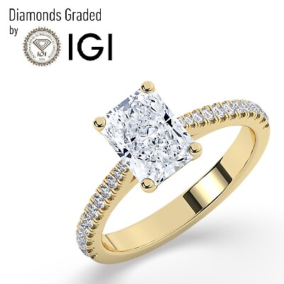 #ad IGI2.50 CT Solitaire Lab Grown Radiant Diamond Engagement Ring18K Yellow Gold $2498.00