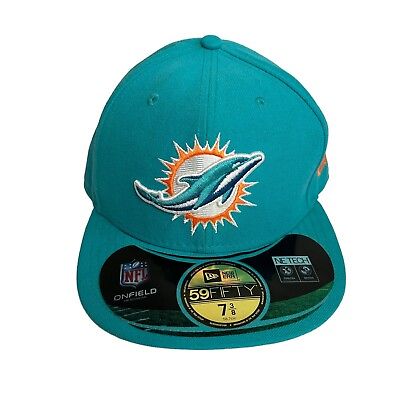 #ad Men#x27;s NFL Miami Dolphins New Era 5950 59Fifty Cloud Icon OTC Fitted Hat 7 3 8 $35.00